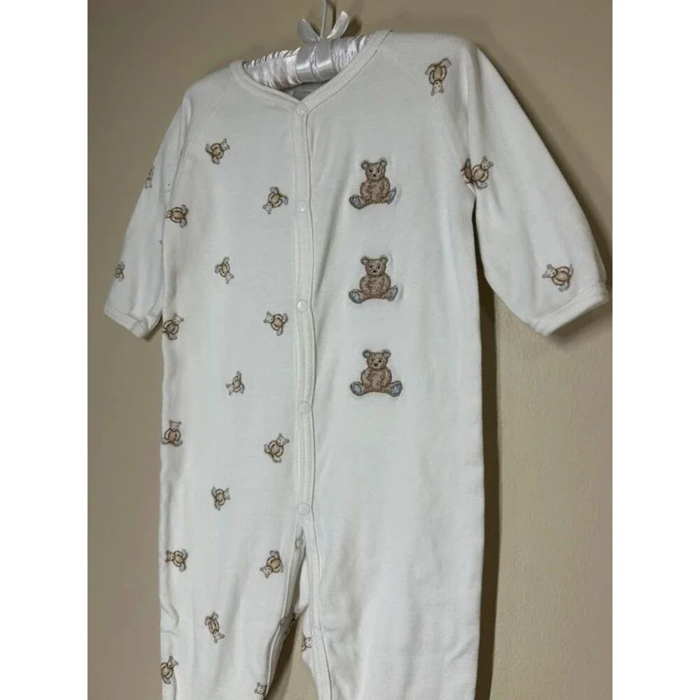 Vintage Carter's 6-9M Baby Boy Embroidered Teddy Bear Footed Snap Sleever